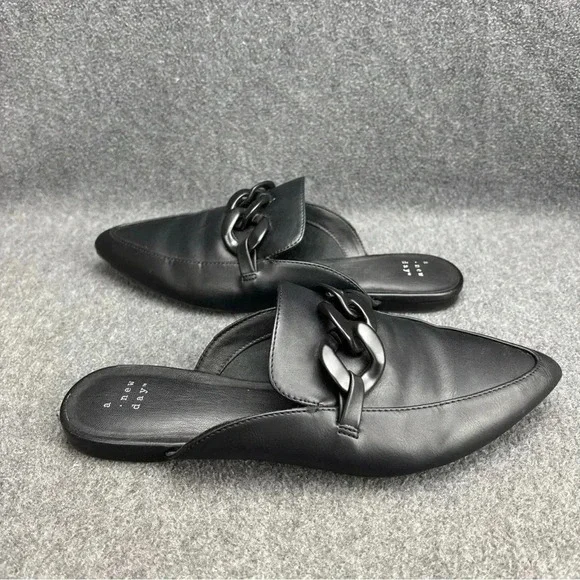 A New Day Women's Amber Slip-On Mule Flats Loafer Black Chain Size 7.5 EUC - Picture 4 of 8
